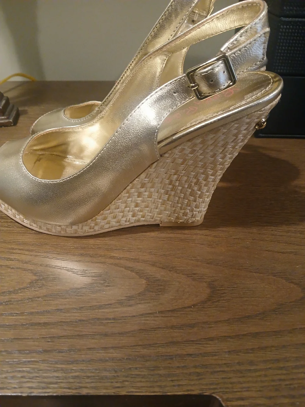 Lilly Pulitzer Metallic Gold Peep-Toe Platform Slingbacks